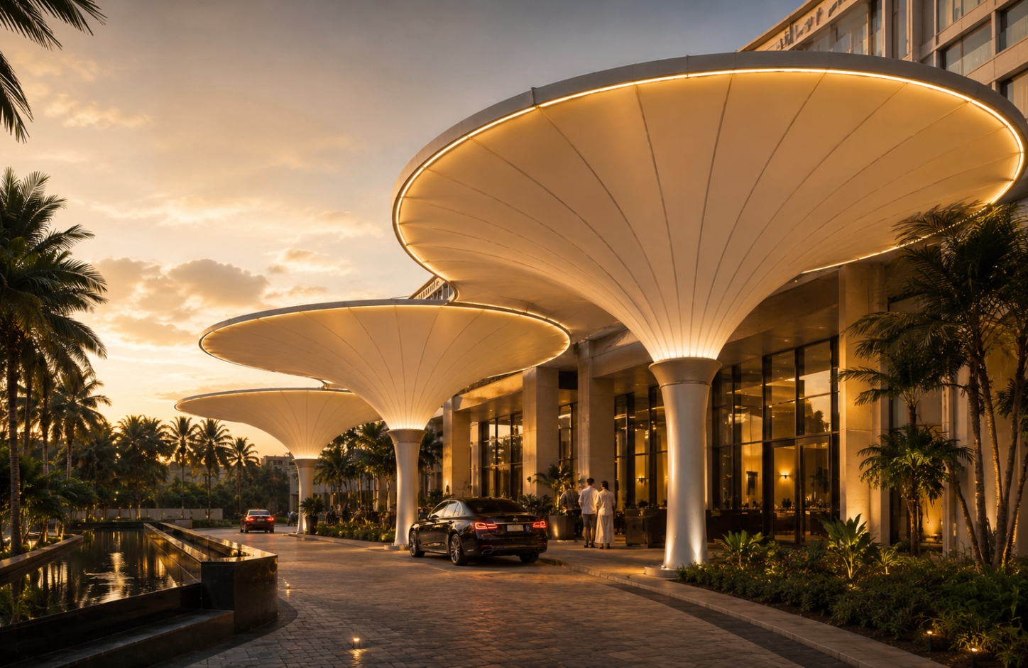 Inverted Umbrella Tensile Structure Entry & Drop-off Areas-1