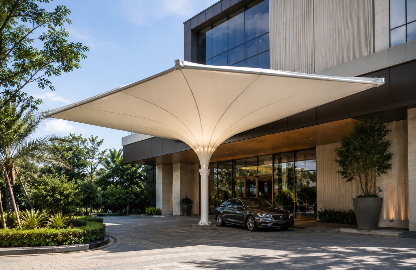 Inverted Umbrella Tensile Structure Entry & Drop-off Areas-2