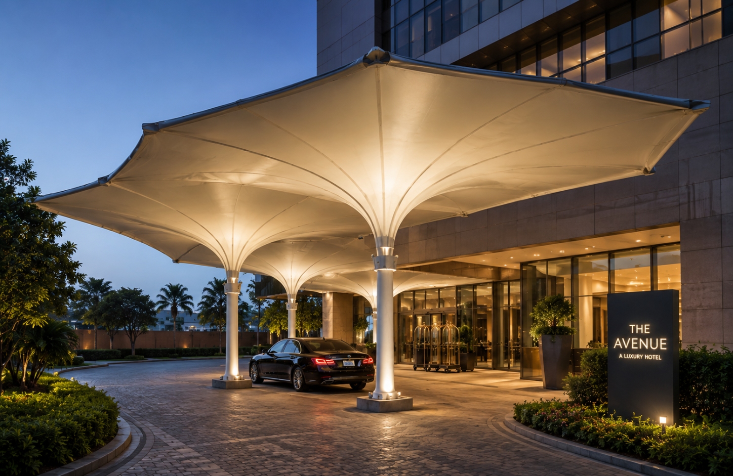 Inverted Umbrella Tensile Structure Entry & Drop-off Areas-3