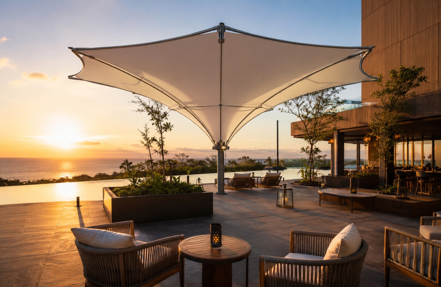 Inverted Umbrella Tensile Structure Poolside & Leisure Zones-1