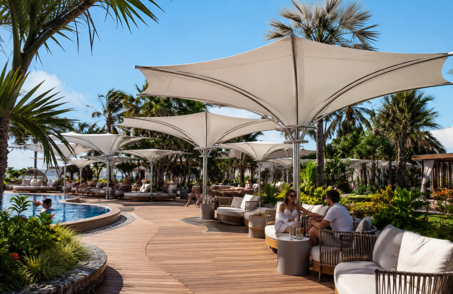Inverted Umbrella Tensile Structure Poolside & Leisure Zones-2