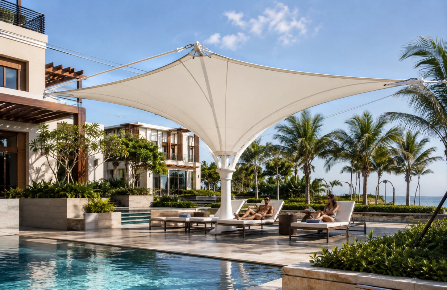 Inverted Umbrella Tensile Structure Poolside & Leisure Zones-3