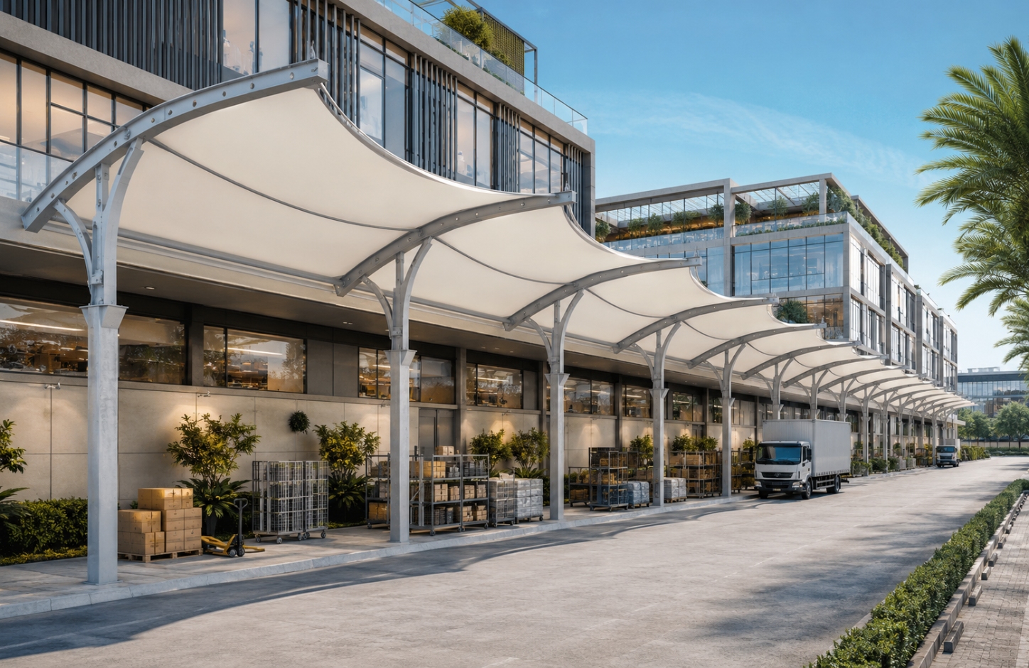 Modular tensile structure sheds APPLICATIONS Commercial Facilities-2
