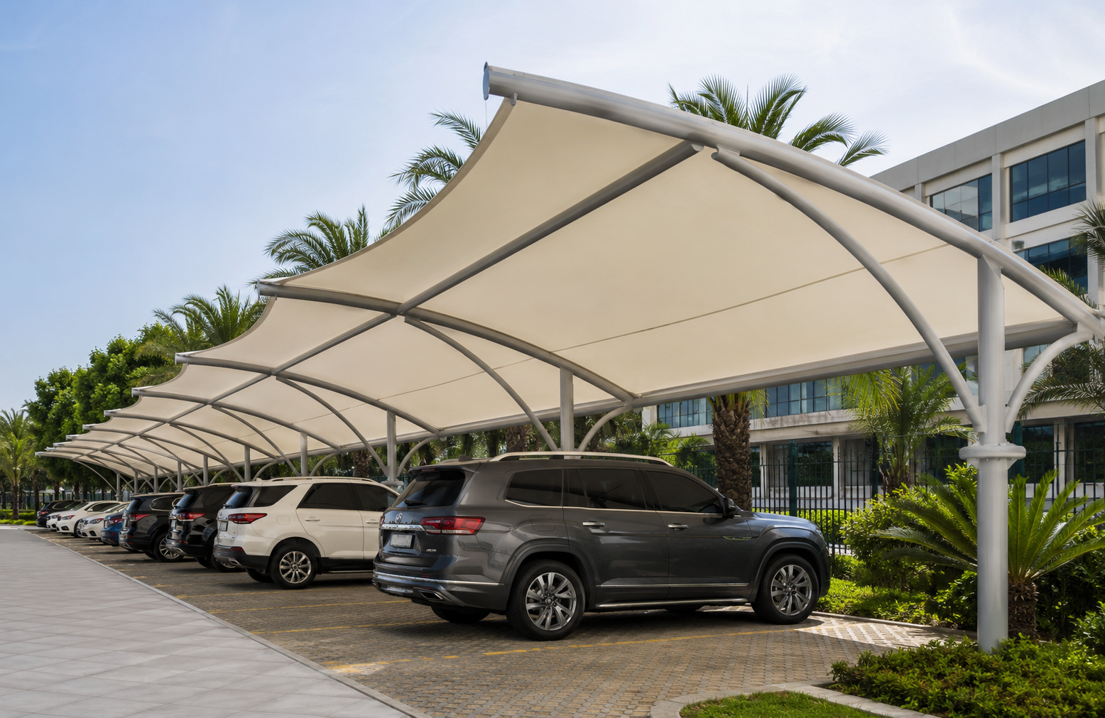 PVC tensile fabric APPLICATIONS Parking & Shed Systems-1
