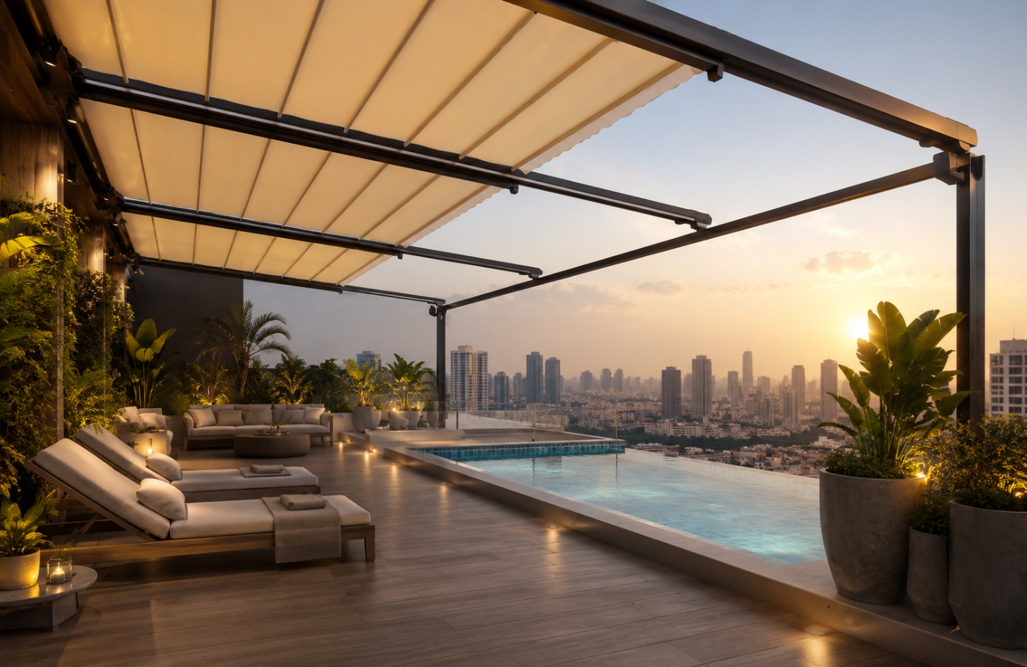 Retractable Roof Tensile Fabric Shed Poolside & Leisure Areas-3