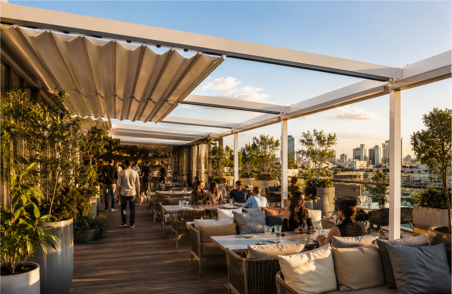 Retractable Roof Tensile Fabric Shed Restaurants & Cafés-3