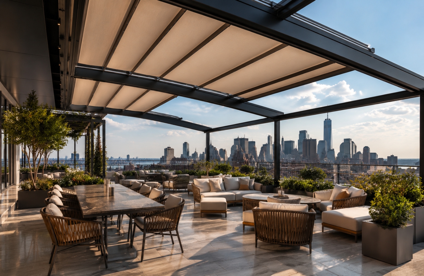 Retractable Roof Tensile Fabric Shed Terraces & Rooftop Spaces-1