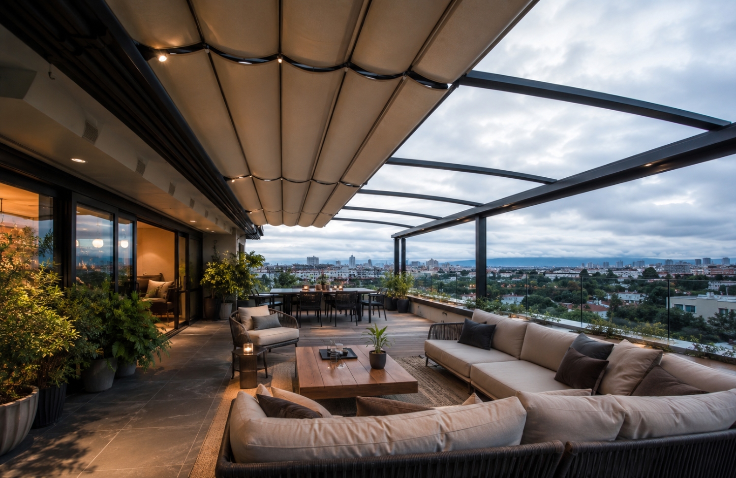 Retractable Roof Tensile Fabric Shed Terraces & Rooftop Spaces-2
