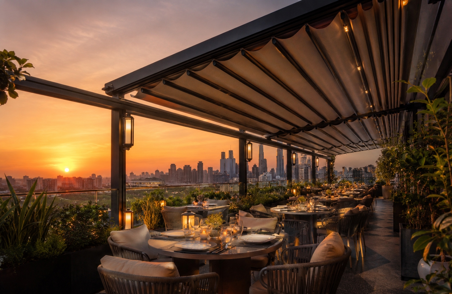 Retractable Roof Tensile Fabric Shed Terraces & Rooftop Spaces-3