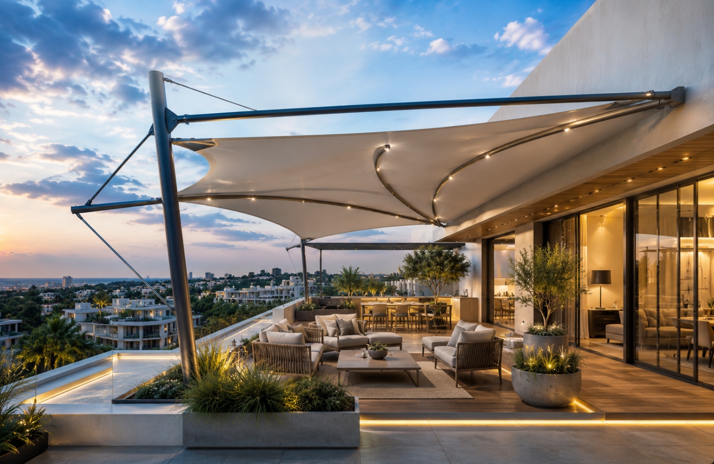 Rooftop tensile covers Residential Terraces-1