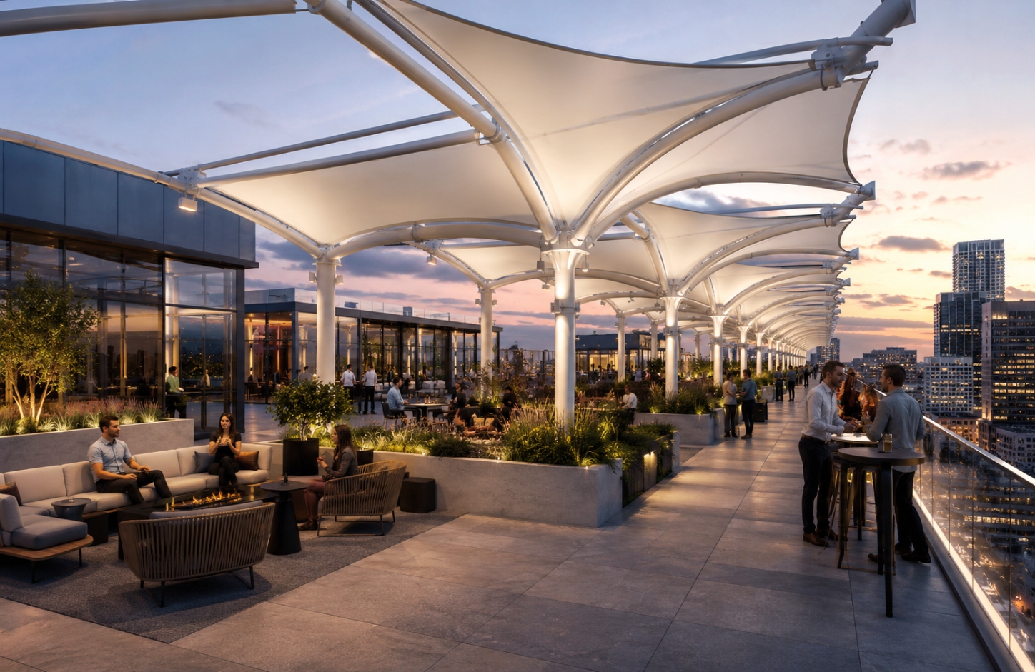 Rooftop tensile covers Rooftop Commercial Terraces-1