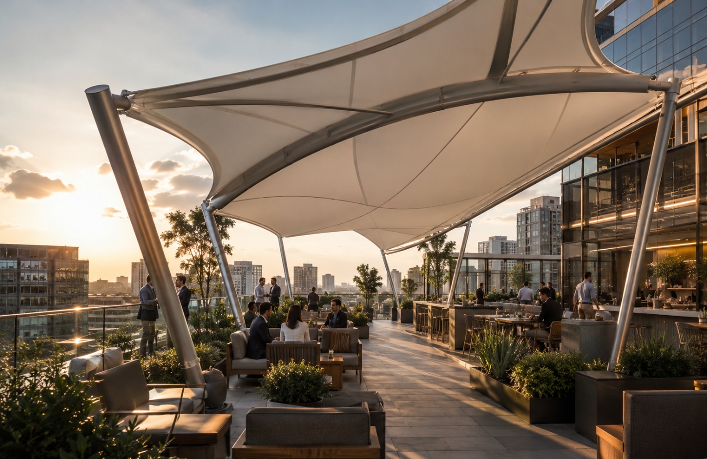 Rooftop tensile covers Rooftop Commercial Terraces-2